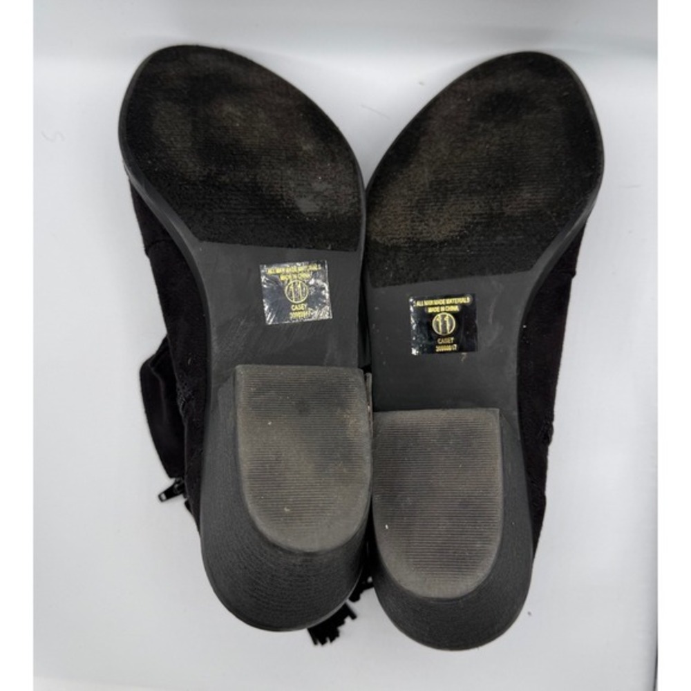 Soda Women 11 Black Suede Block Heel Side Zip Tassel Accent‎ Ankle Boots Western - Picture 5 of 8